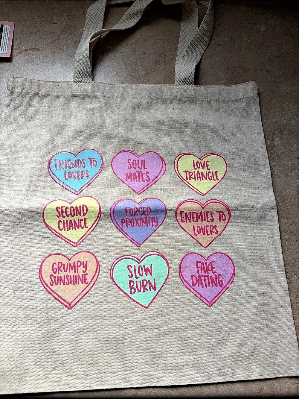 Cream & Pink Heart Graphic Canvas Tote